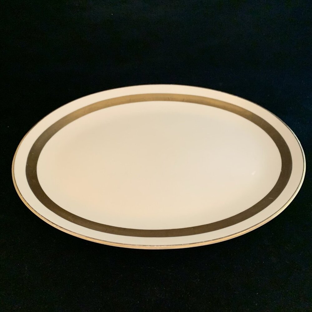 Flintridge China Huntington Oval Serving Platter 14" Gold Band California MCM - Picture 3 of 8